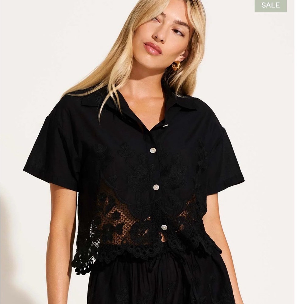 Vitamin A Black Lace Short Sleeve Blouse and short set